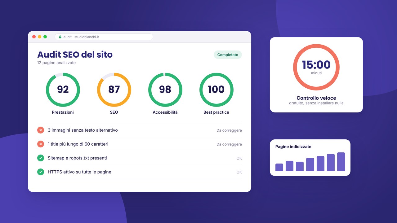 Audit SEO gratuito: controlla la salute del sito in 15 minuti