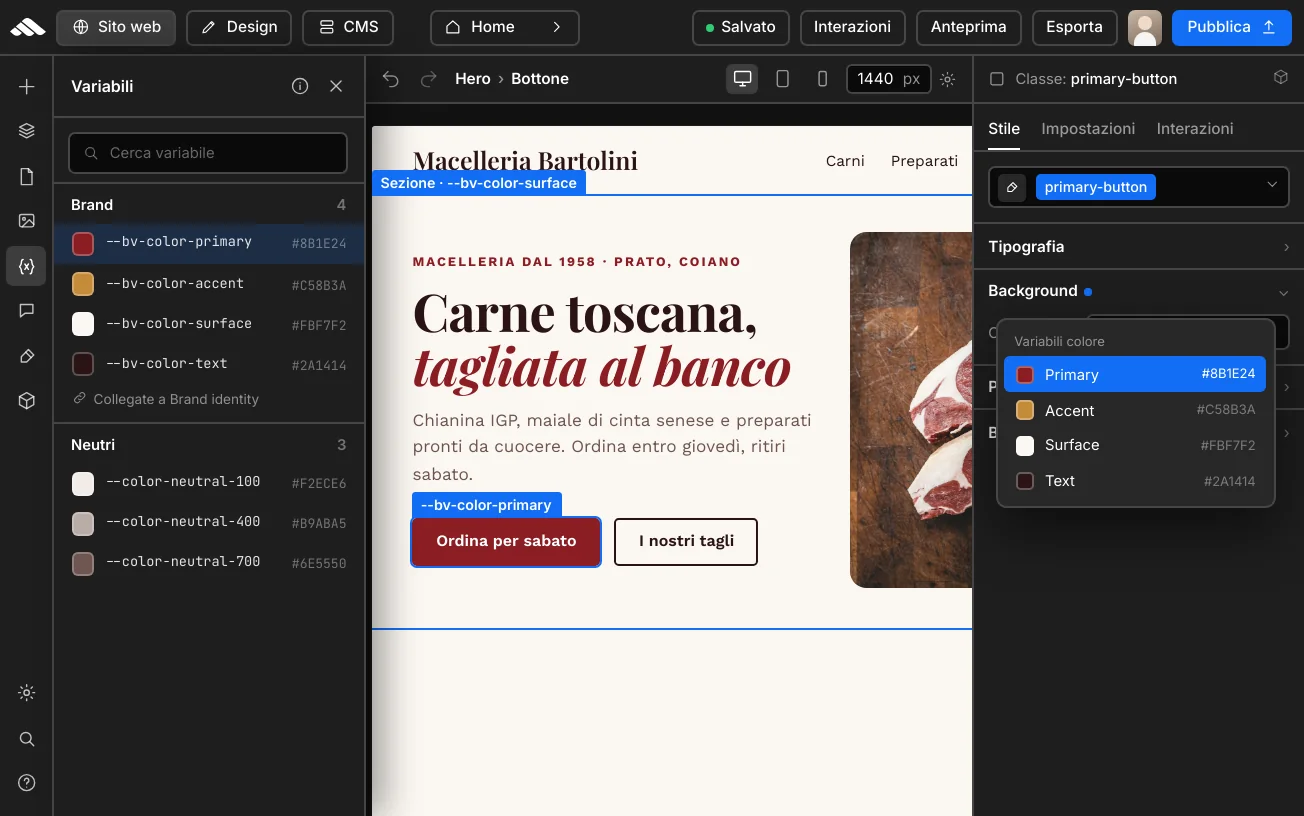 Sezione palette — Colori del brand