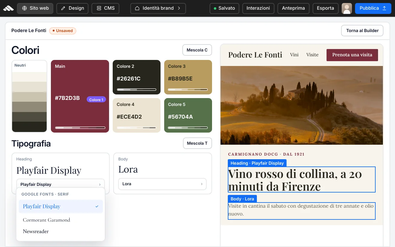 Sezione tipografia — Heading e body