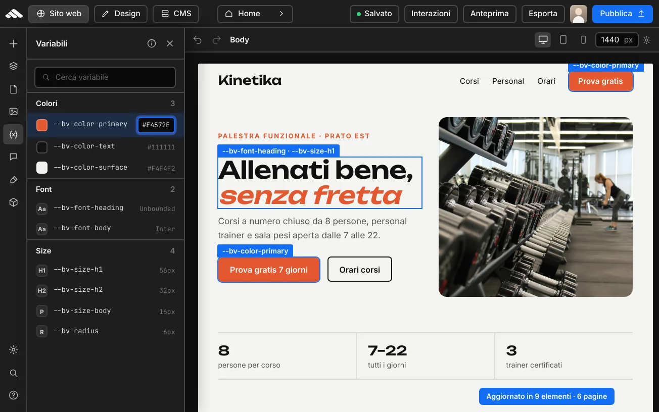 Sezione token — Variabili --bv-*
