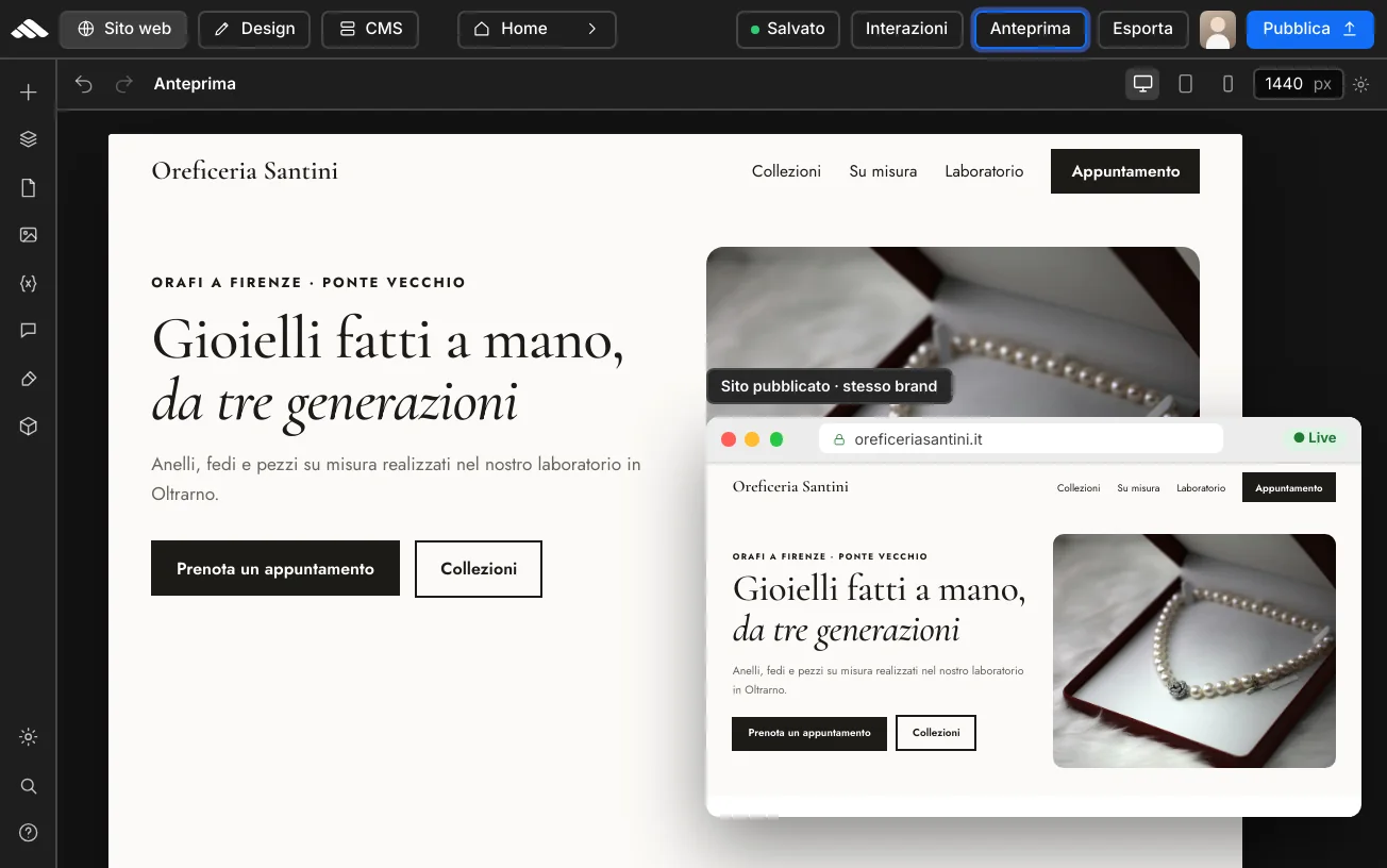 Sezione pubblicazione — Sito live coerente