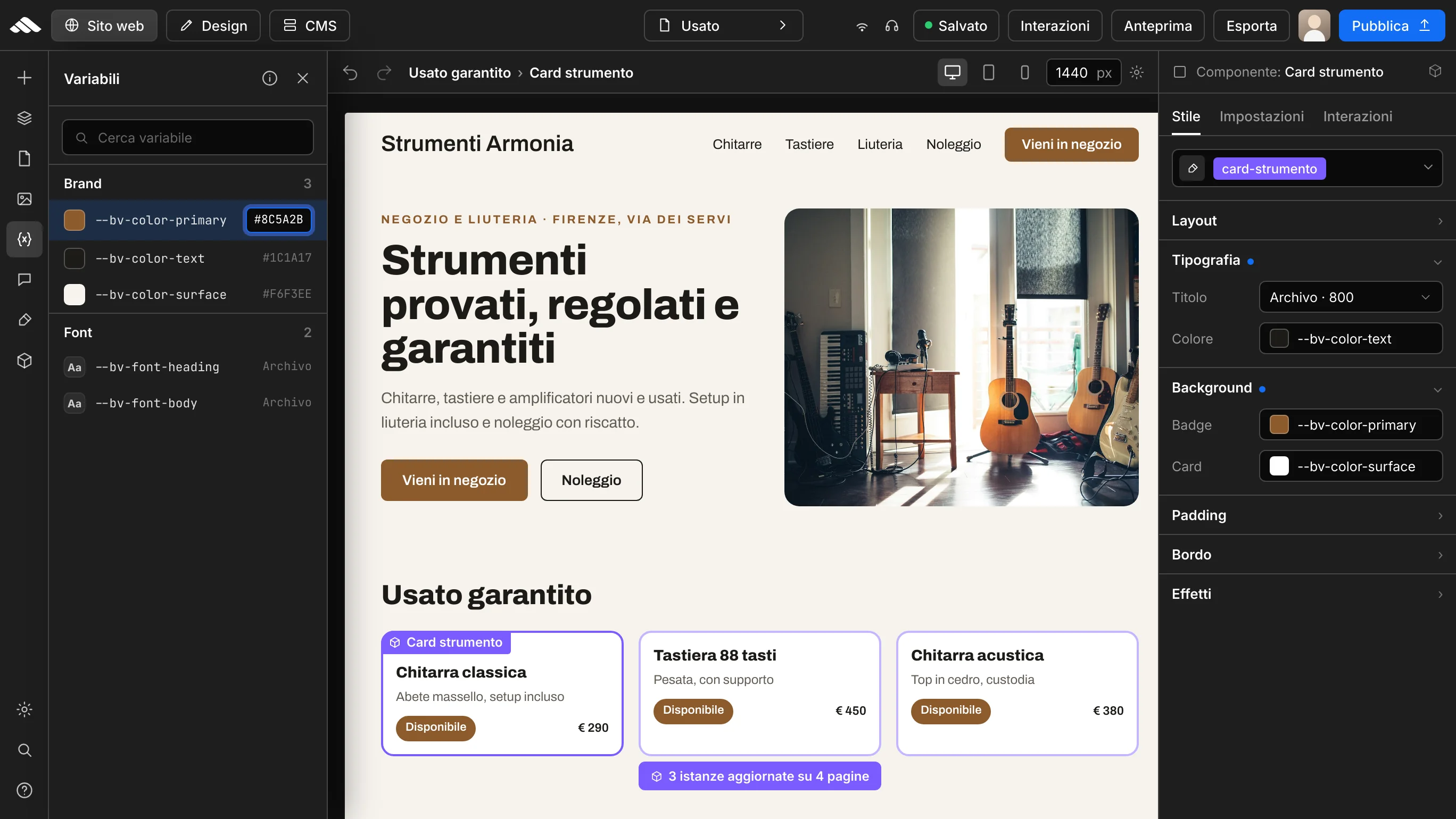 Components aligned with variables and brand
