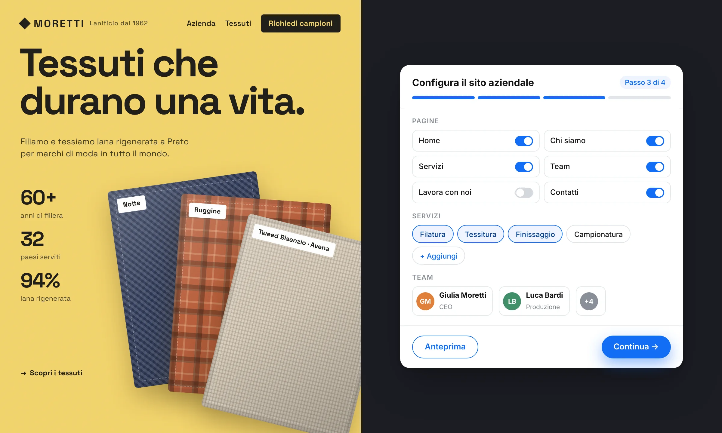 Esempio sito business con hero e sezione servizi
