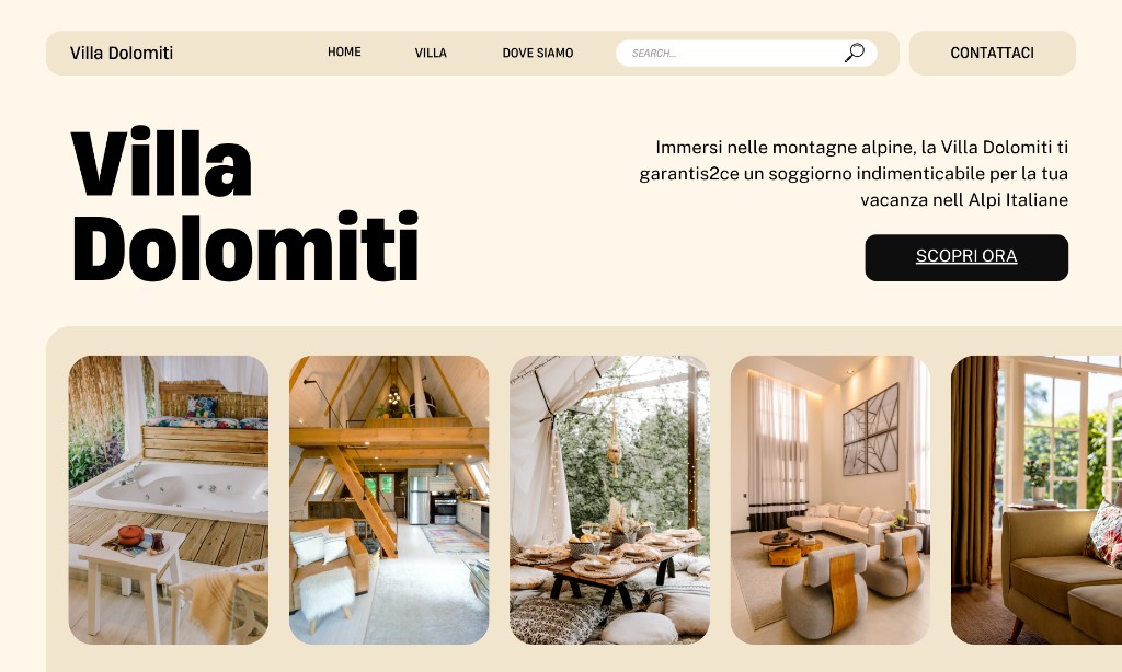 Esempio landing page Villa Dolomiti con hero e gallery