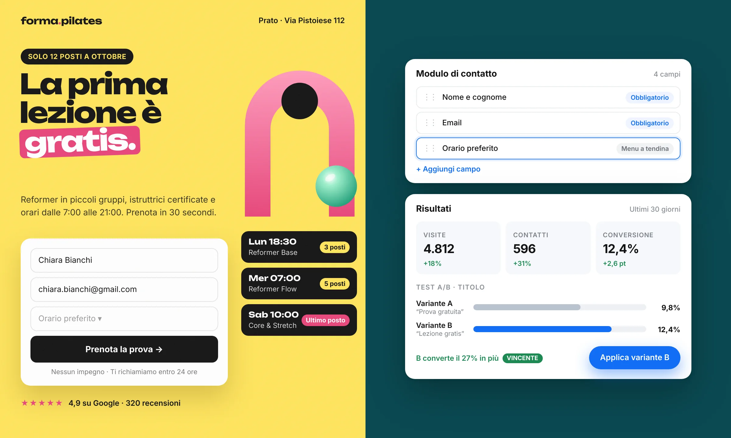 Esempio landing page Villa Dolomiti con hero e gallery