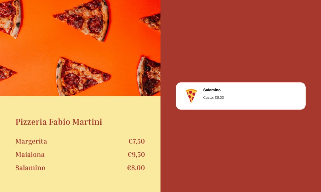 Esempio sito ristorante con menu e card piatto