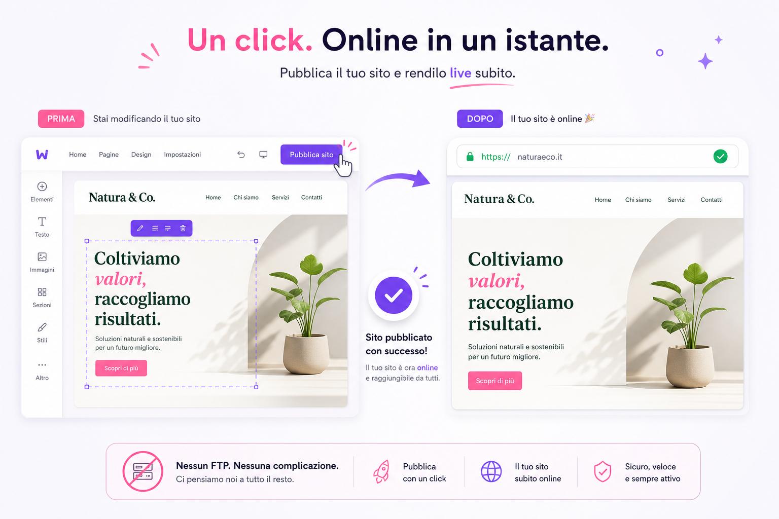 Pubblicazione sito web con un click dal builder