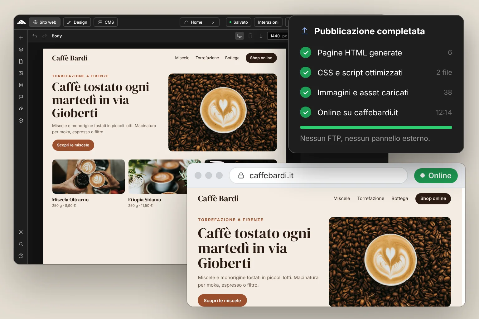 One-click website publishing from the builder