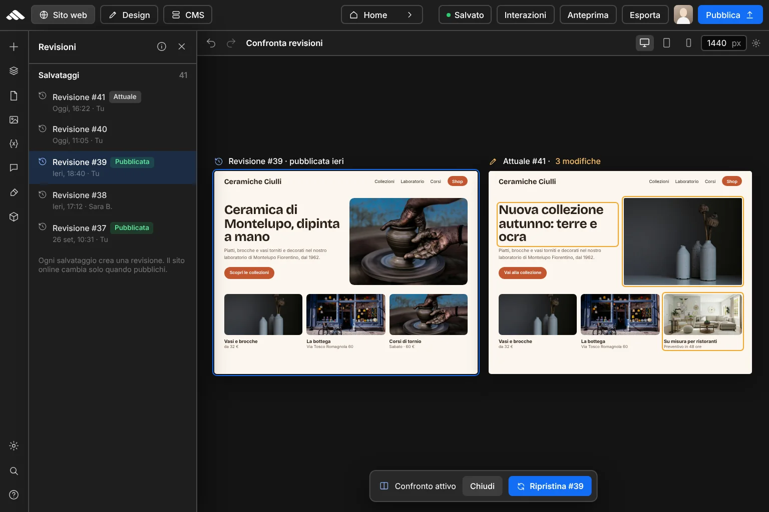 Project revision history in the builder