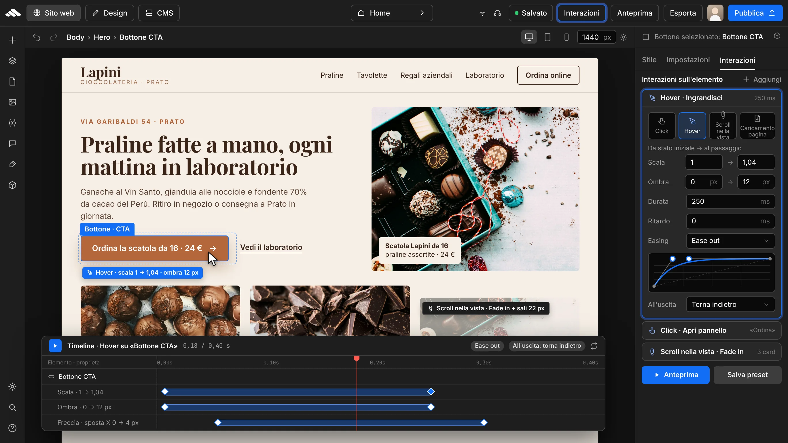 Click, hover, and scroll triggers with Fade animation