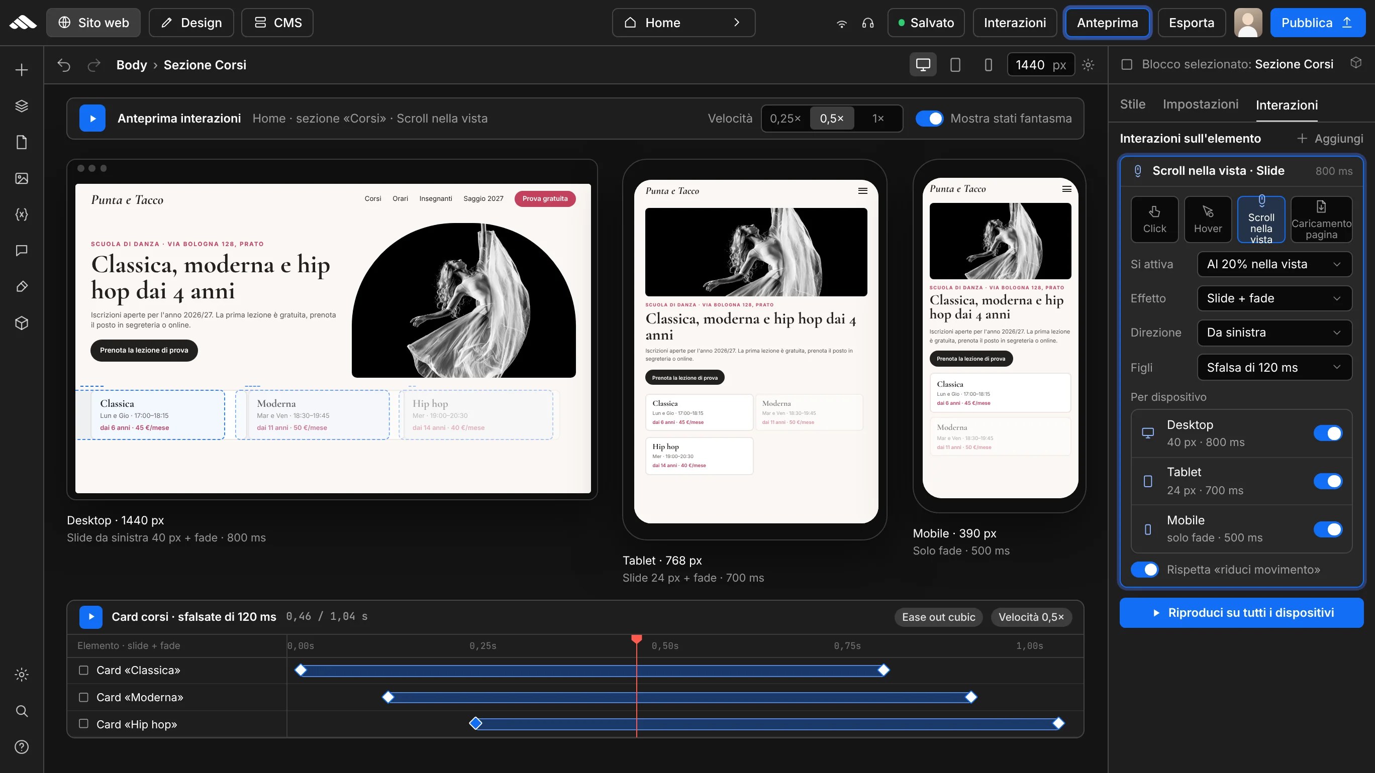 Animation preview on desktop, tablet, and mobile