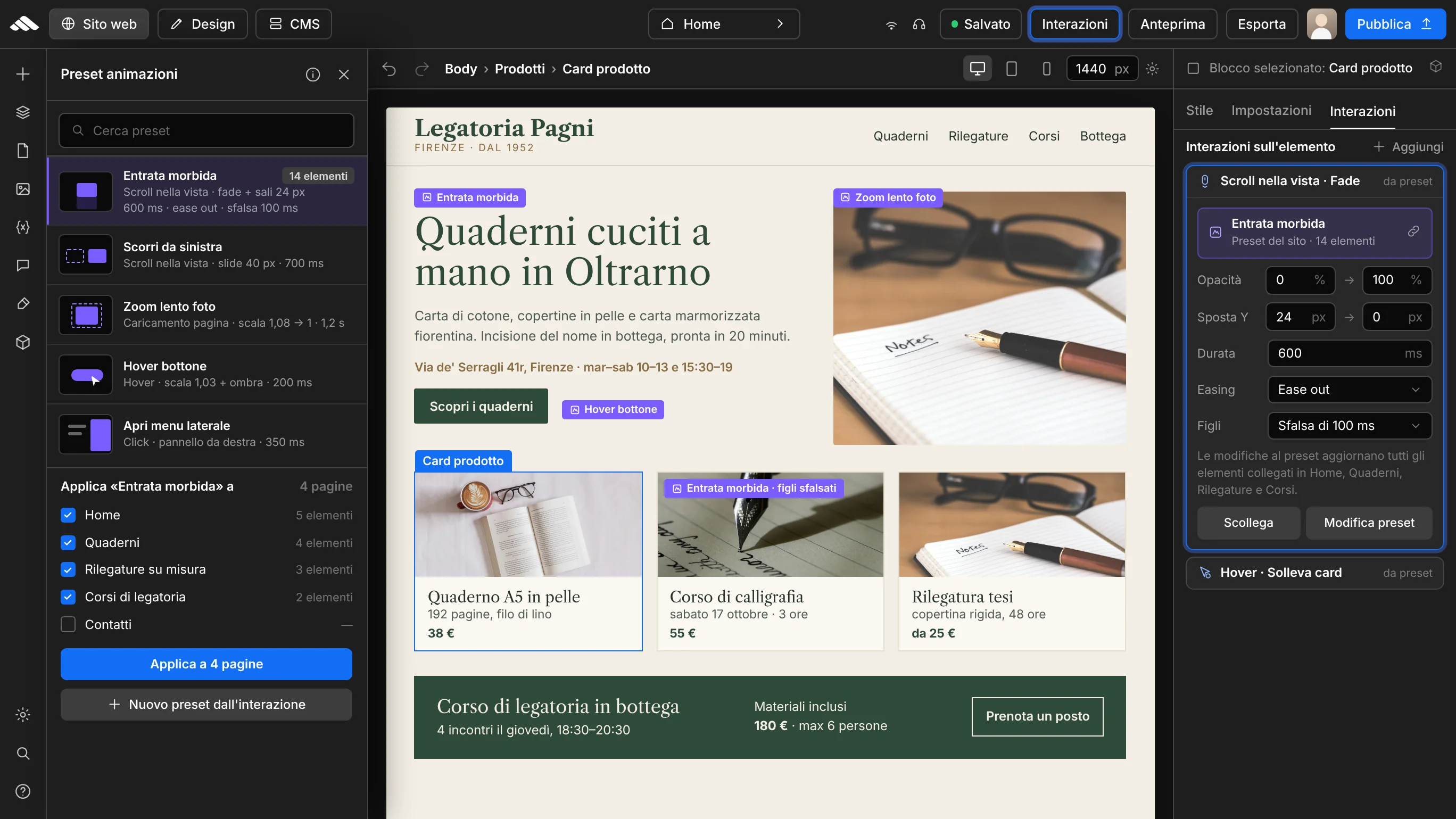 Reusable animation presets across pages
