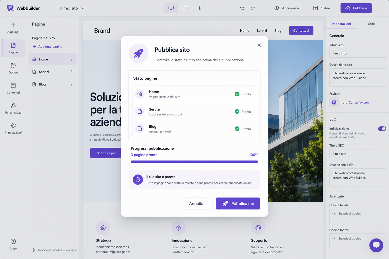 Pubblicazione ordinata del progetto multi pagina