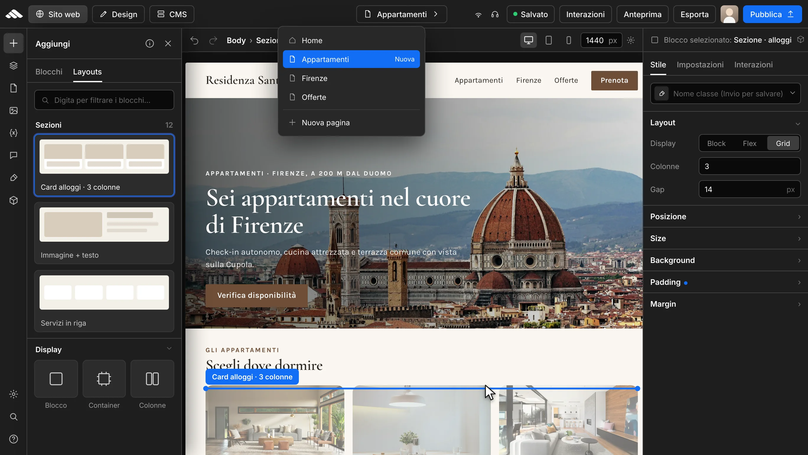 Creating pages in the multi-page builder