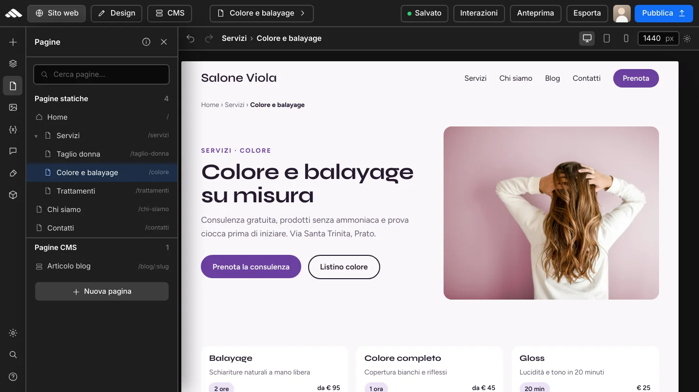 Page structure in the multi-page builder