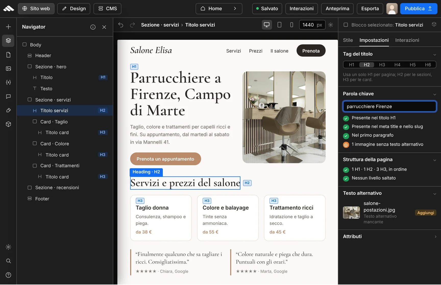 Content optimization and semantic structure in the builder