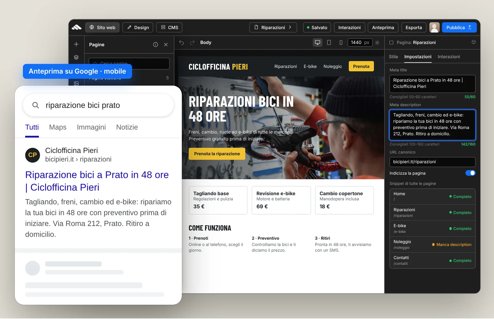 SEO meta tag configuration per page