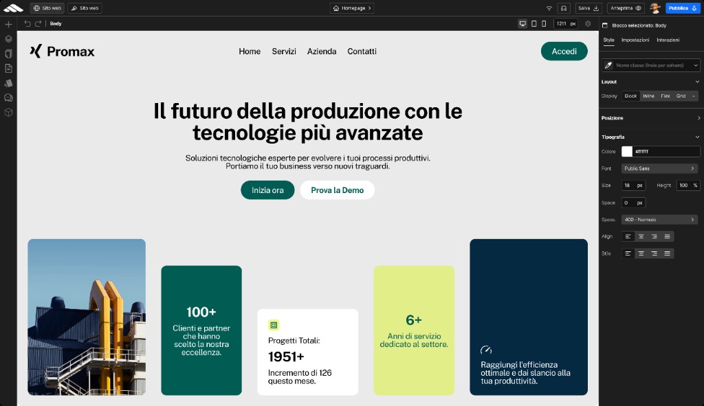 Anteprima di un sito web progettato nel builder Martini Francesco