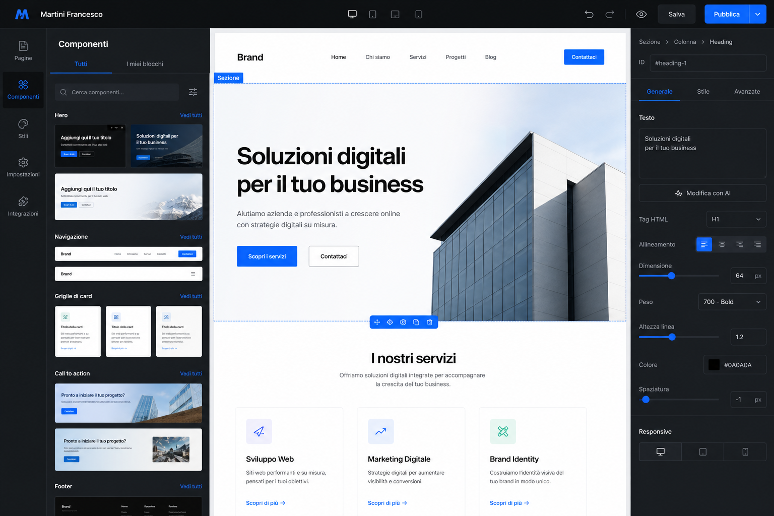 Libreria componenti riutilizzabili nel builder