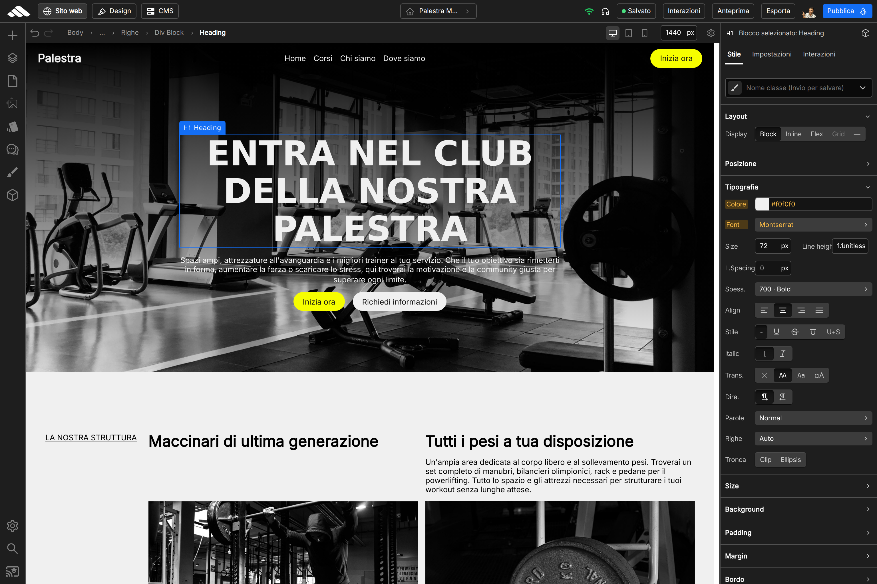 Personalizzazione colori, font e brand nel builder