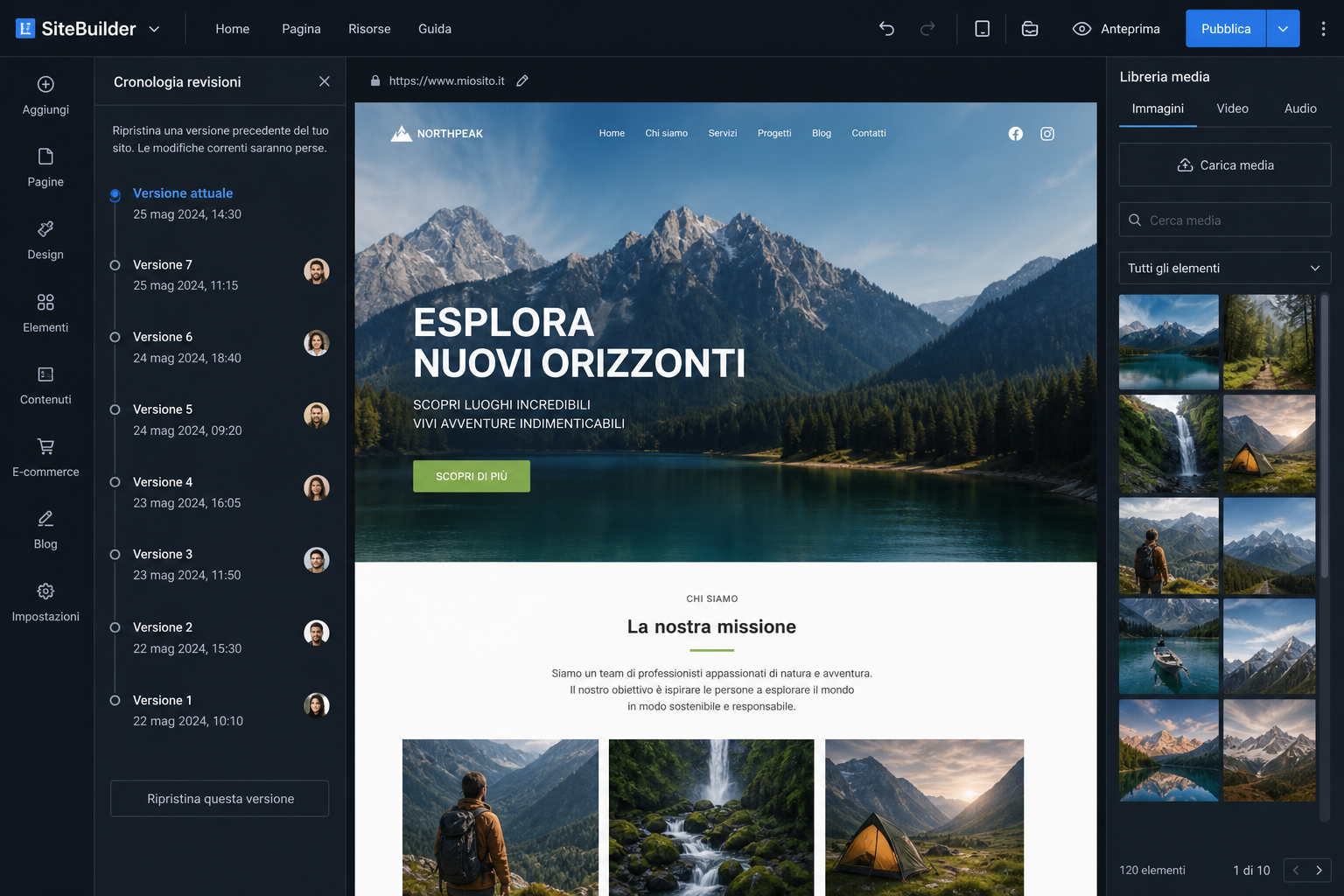 Gestione revisioni e pubblicazione nel builder