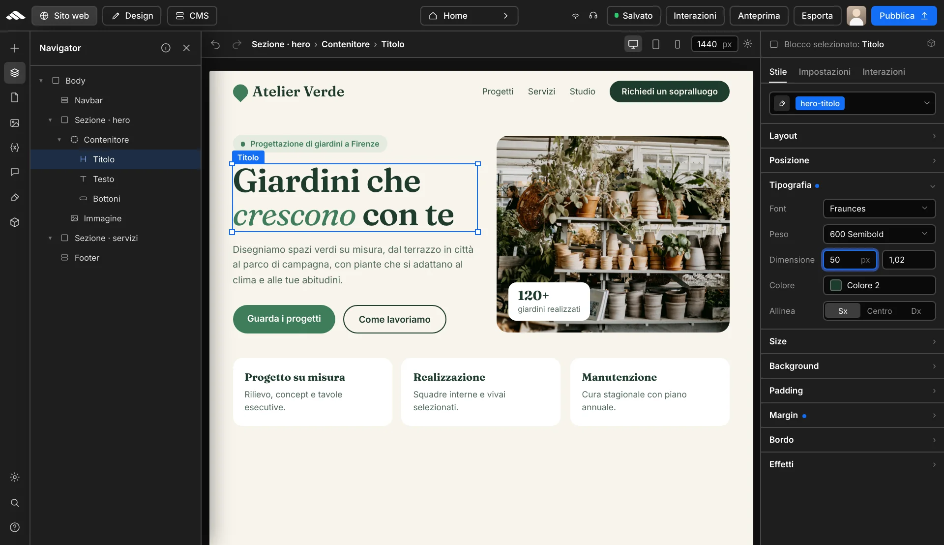Preview of a website designed in the Martini Francesco builder