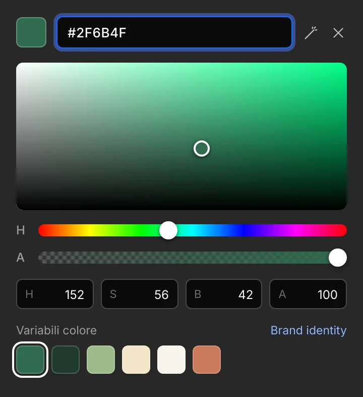 Color picker in the Martini Francesco builder