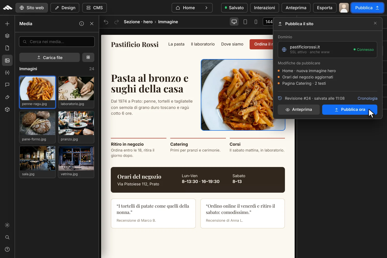 Revision management and publishing in the builder