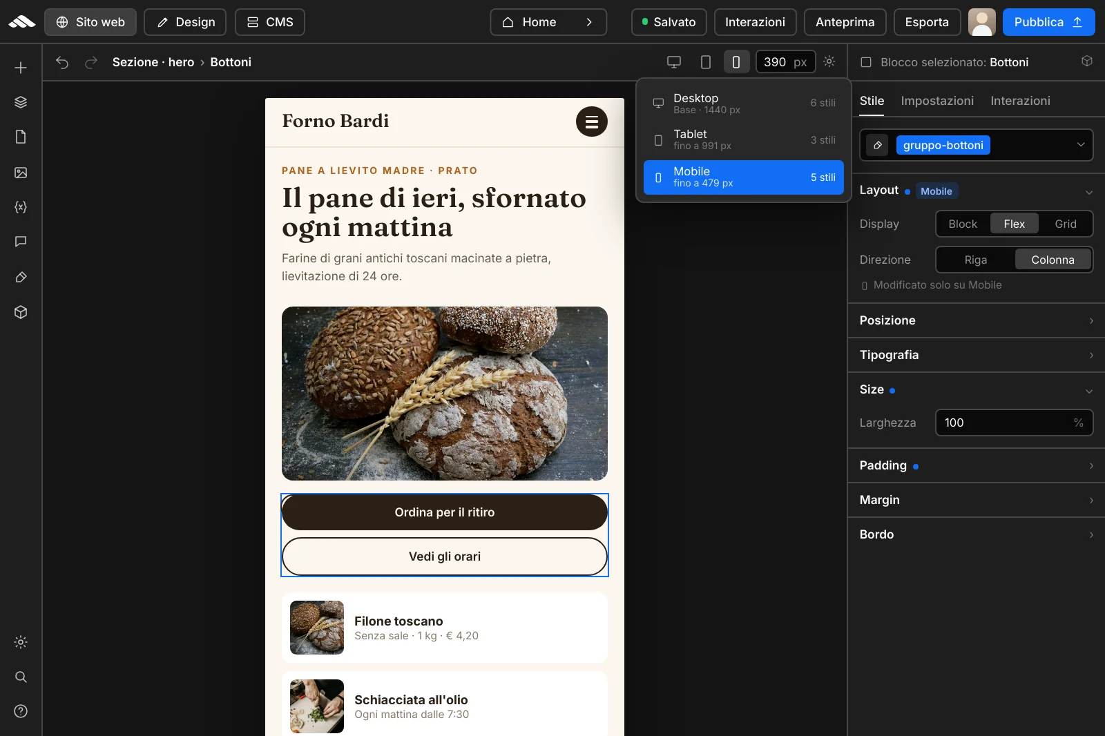 Responsive builder preview on desktop and mobile