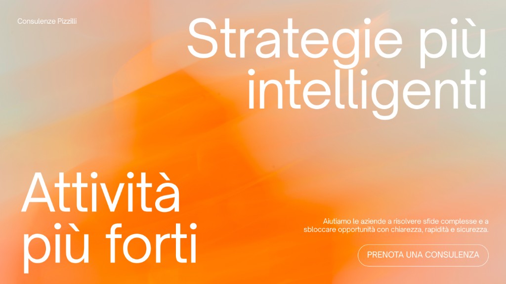 Esempio sito consulenza Consulenze Pizzilli con hero astratto arancione