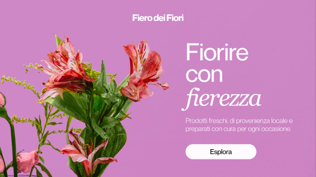 Esempio sito fiorista Fiero dei Fiori con hero fiorita e pulsante Esplora