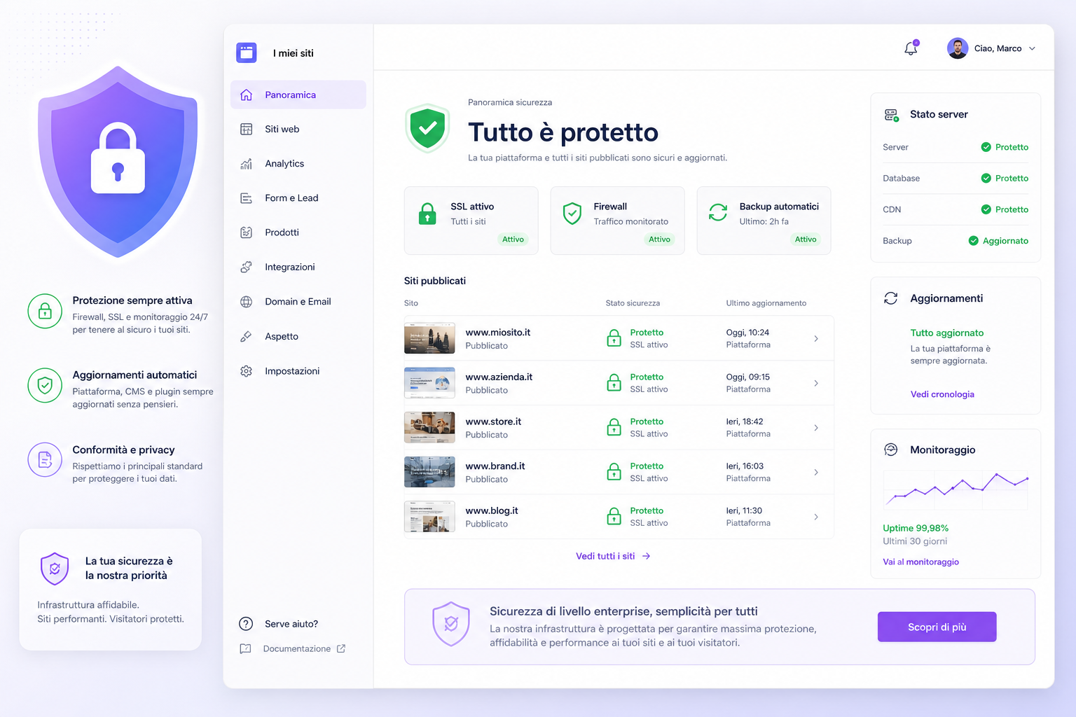 Sicurezza piattaforma Martini Francesco e protezione siti web pubblicati