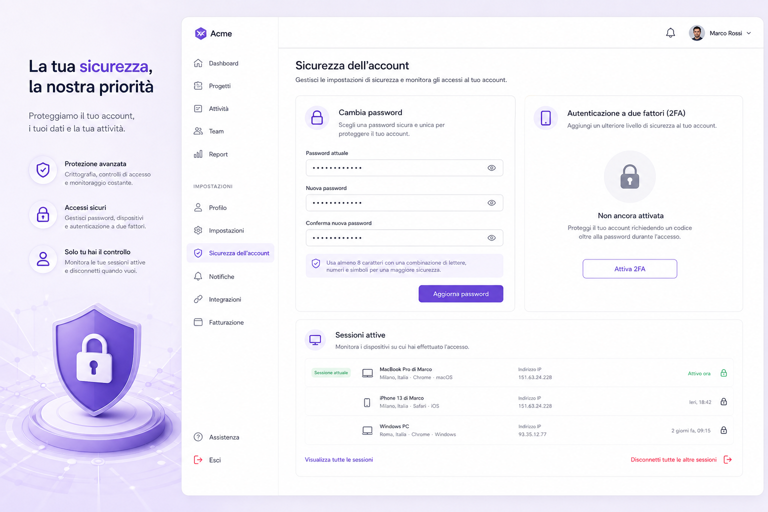 Accesso account e sessioni protette