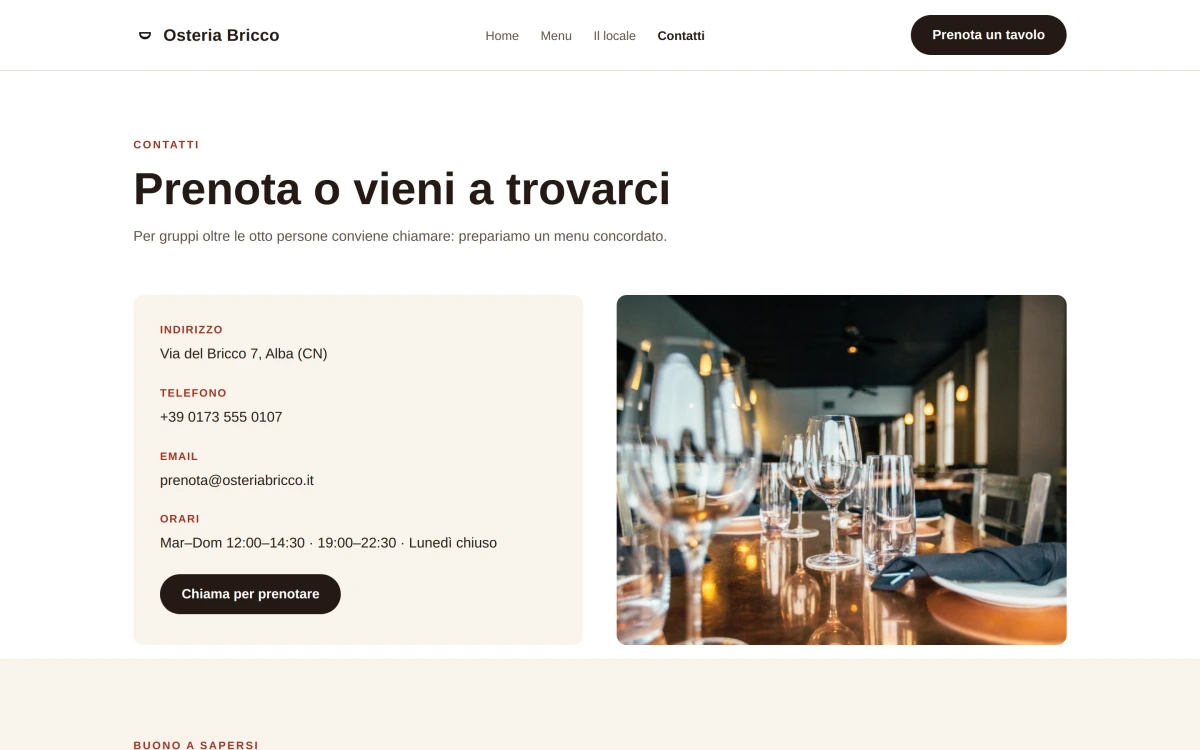 Anteprima Contatti — Osteria di Quartiere